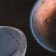 Conceptual image of a Starship spacecraft arriving at Mars.